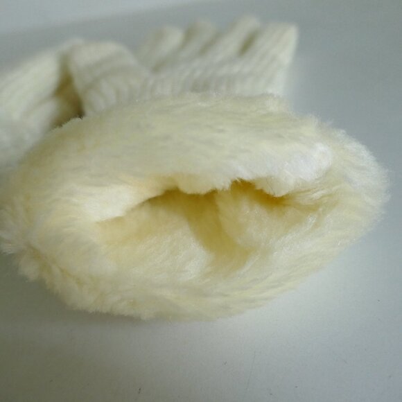 NWOT vintage 90s cream white faux fur lined knit gloves - Picture 4 of 4